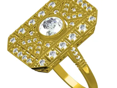 Antique Art Deco Filligree Wedding Bridal Ring 3D print model