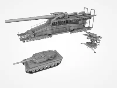 Set of 3 military vehicles 3er Pack Leopard Dora Missiles 3D model