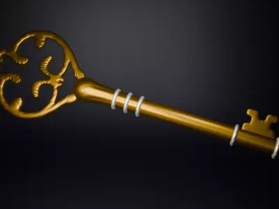 Golden Ornate Fantasy Key Game Ready  Low-poly 3D model
