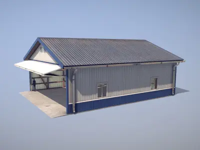 Airfield Hangar 12m Vr2 BLUE Low-poly 3D model