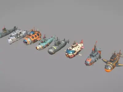 Submarine Pack Collection Low-poly 3D model
