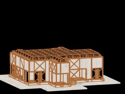 Medieval Low Poly Building  Castle Wooden Village Stone House 35 Low-poly 3D model