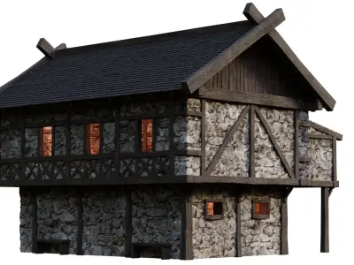 Old Medieval Building House 4K Textures GameReady 47 Low-poly 3D model