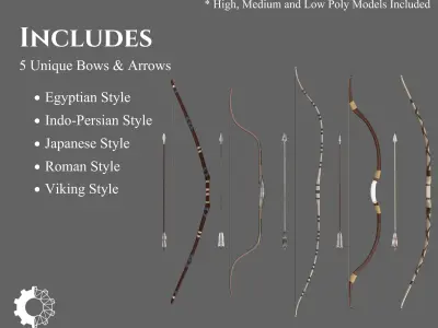 Ancient Collection Weapons Bows and Arrows 3D Model Pack