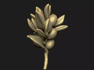 Olive branch for 3D printing - leave plant branch forest grass 3D print model