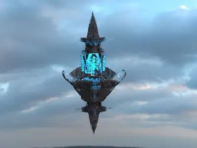 Alien lighthouse Ship Low-poly 3D model