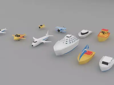 3d low polygon plane ship Low-poly 3D model