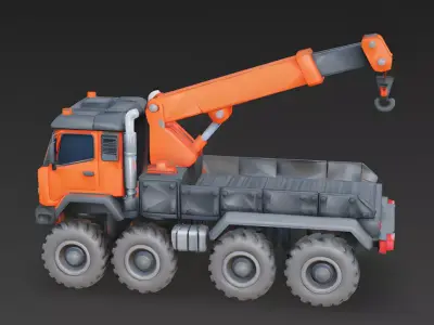 The Orange Lifter Mobile Truck Crane 3D Model Low-poly 3D model