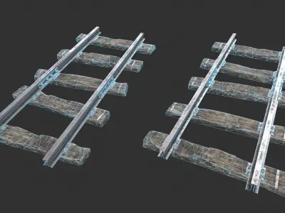 Wooden Railway Tracks Low-poly 3D model