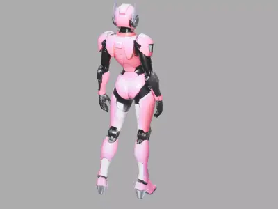 Pink Futuristic Female Mech 3D model