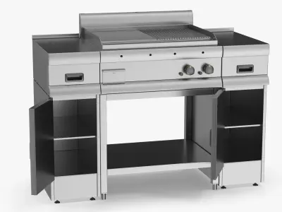 Stainless Steel Flat Grill Countertop Unit 3D model