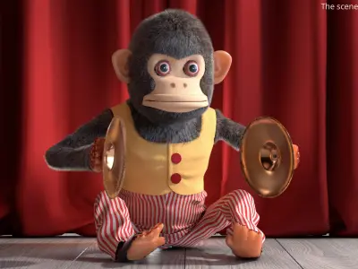 Windup Monkey Toy with Cymbals Striped Red Fur for Maya 3D model