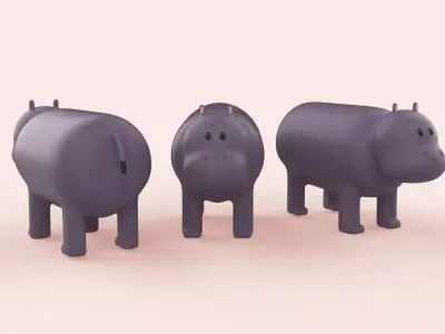 Cartoon Hippo Animal Style Cute Low-poly 3D model