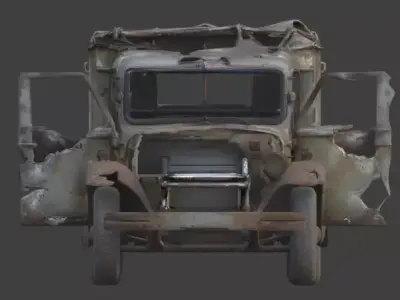 WWI Military Ambulance Wreckage Low-poly 3D model