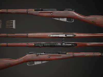 PBR Soviet Mosin Nagant M38 Low-poly 3D model