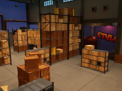 Stylized Low Poly FPS Map 1 - Warehouse Low-poly 3D model