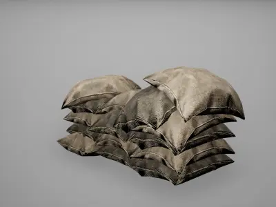 Sacks Set Low Poly Game Ready pile of pillows Low-poly 3D model