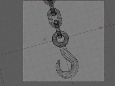 rusty iron hook with chain links Low-poly 3D model