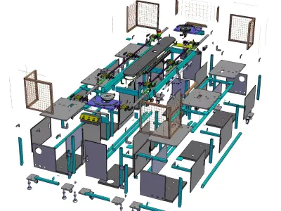 Automated peeling labeling and assembly cycle line 3D model