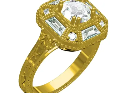 Antique Octagon Shape Filigree Engagement Ring 3D print model