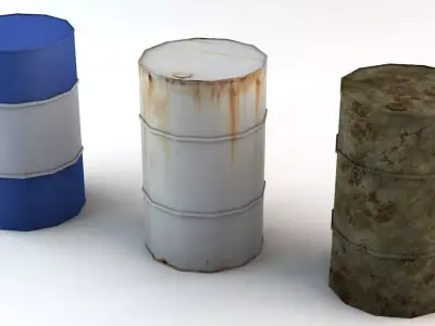 Rusty Used and New Low Poly Barrels Game Ready Low-poly 3D model