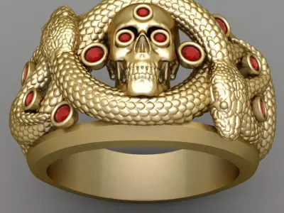 Antique Snake Ring With Red Diamonds  3D print model
