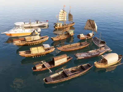 Wooden boat collection 3 Low-poly 3D model
