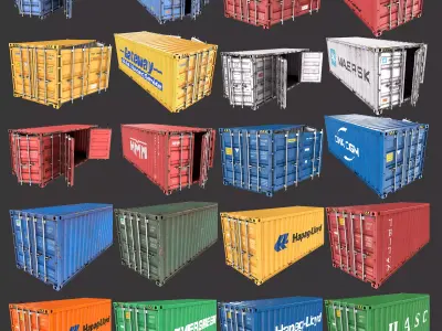 20 Ft Old and New Container Collection Low-poly 3D model