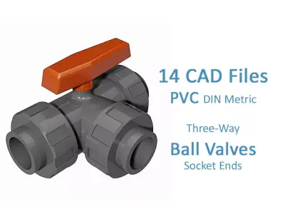 PVC Three-way Ball Valves - Socket Ends Free 3D model