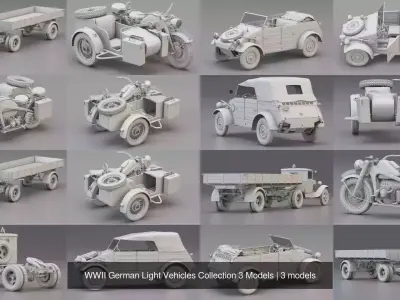 WWII German Light Vehicles Collection 3 Models 3D Model Pack