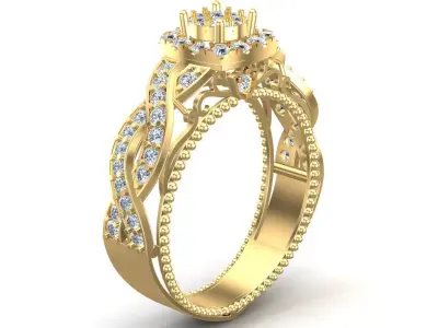 Gold Engagement Diamonds Ring 3D print model