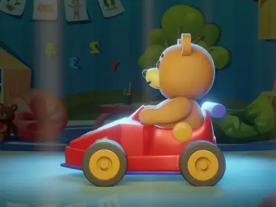 Bear in a car Low-poly 3D model