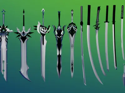 100 Fantasy Weapons Basemesh Pack V5 Low-poly 3D model