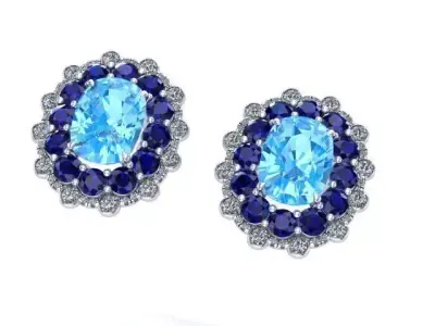 Blue topaz antique EARRING 3D print model