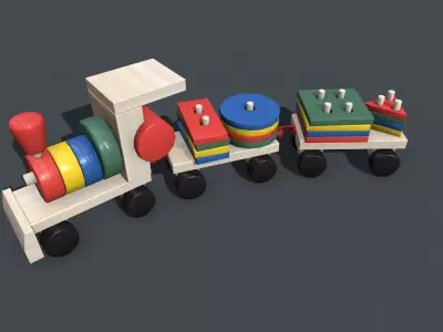 Modular Wooden Toy Train Low-poly 3D model