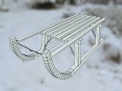 Wooden Sledge Winter VR AR Toy Low Poly PBR Game Ready Low-poly 3D model