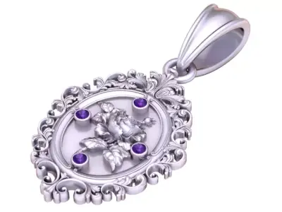 Royal Rose Baroque Medallion Pendant 3D print model