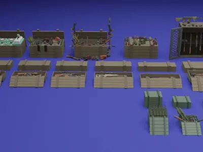 Low Poly Weapon And Container Assets Low-poly 3D model