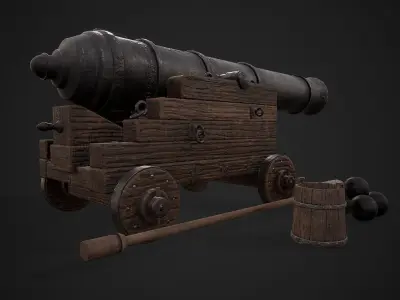 Pirate cannon Low-poly 3D model get