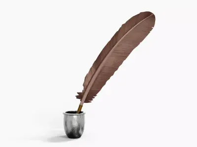 Quill and InkPot Low-poly 3D model