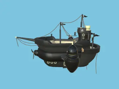 Cartoon Airship 02 - Black Pirate - Low Poly Ship Low-poly 3D model