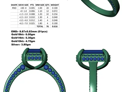 Antique Emerald Halo Engagement Ring 3D print model