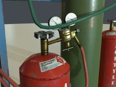 PBR Welding Set gas cylinders on cart Low-poly 3D model