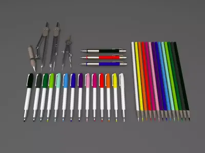 Pencil and Compass Set Low-poly 3D model
