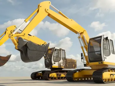 Digger excavator Low-poly 3D model