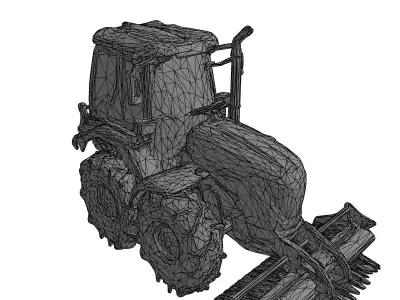 Modern Agricultural Tractor with Cultivator Low-poly 3D model