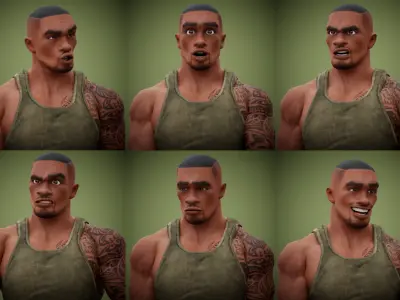 Muscular Soldier Man Cartoon Game Character Rigged Low-poly 3D model