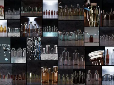  3D GLASS BOTTLES HQ CONTAINER PACK for Blender PROMO half price 3D model