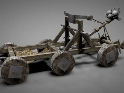 Medieval Catapult 3D model 2
