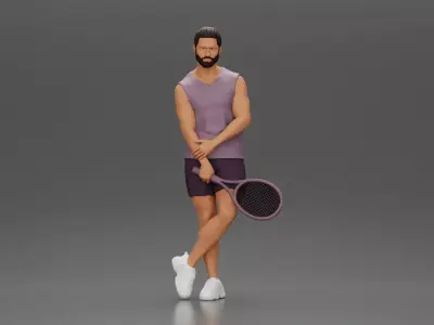 Casual Tennis Player Posing with Racket in Sporty Outfit 3D print model
